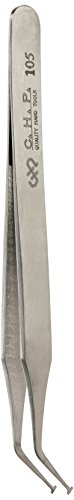 Hakko CHP 105-SA Stainless Steel Non-Magnetic Tweezers for Handling SMD Components and SOT Packages, Curved shaft, 2.5mm Flat Tips, 4-3/4
