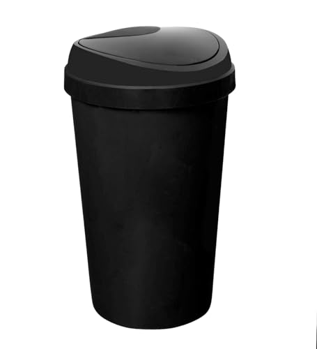SPECTRAPLAST® 50L Kitchen Bin - Black Plastic Touch-Top Waste Recycling Bin with Removable Lid, Large Capacity for Home, Office, Under Counter Waste Disposal, Fingerprint Resistant, Easy Touch-Top