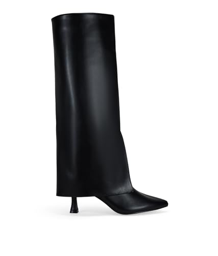 BOSANOVA Botas Altas para Mujer con Acabado Puntiagudo, Polaina con Apertura Frontal y Suela Plana con tacón Kitten de 6.5 cm. Cierre con Cremallera Interior. Calzado para Mujer Negro 37