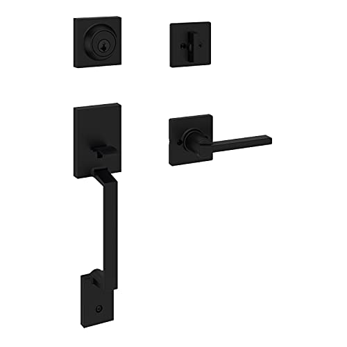 Weiser Matte Black Front Door Lock and Handle Set, Amador Deadbolt Lock and Handleset with Casey Interior Door Handle, Front Door Handles with Lock/Front Door Lock, Modern Home Décor by Weiser - Used condition - CA$110.67