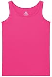QBK 2T-13Years Girls Tank Tops Cotton Dance Basic Sleeveless Undershirts for Gymnastics Ballet Dancewear (Neon Pink,8-9Y)