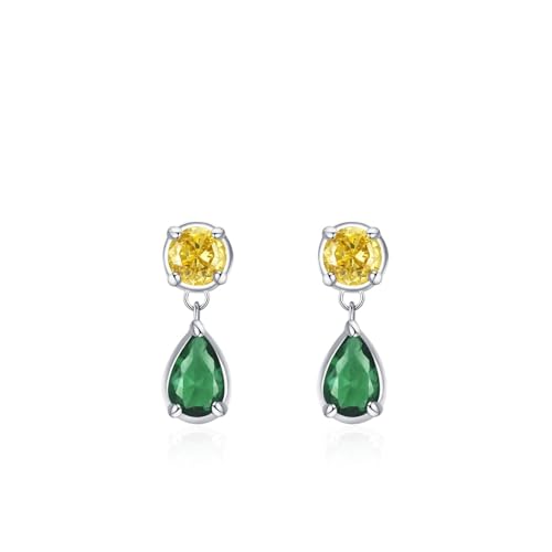 Boucle d'oreille clou goutte d'eau zircone cubique vert jaune argent