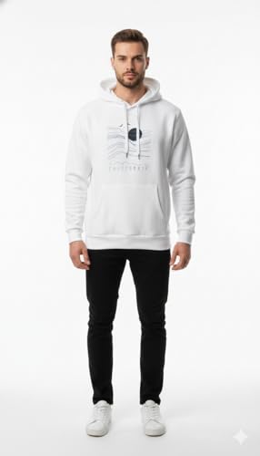 Image of Amazon Brand - INKAST Men Hooded Sweatshirt with Minimal Print | Casual wear | Stylish Winter Hoodie with Drawstrings | Kangaroo Pockets | Pullover