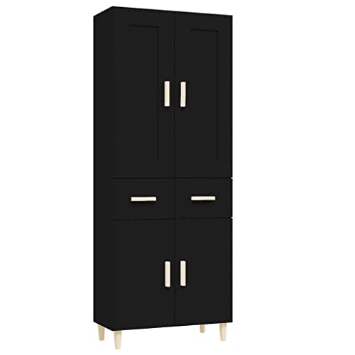 vidaXL Buffet Haut Armoire Latérale Organisateur de Maison Meuble de Rangement Salle de Séjour Salon Intérieur Noir Bois d'Ingénierie