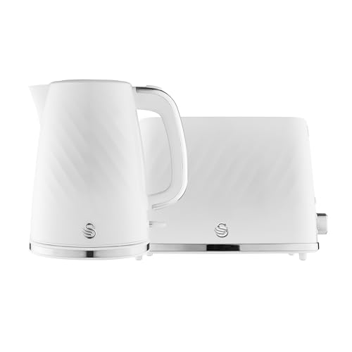 Swan Windsor Kitchen Set, 1.7L Fast Boil Kettle & 2 Slice Toaster, White, SK14611WHT & ST14071WHT