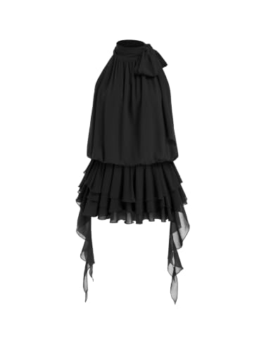 CIDER Womens Chiffon Halter Neck Ruffled Ruched Mini Dress: Black, L