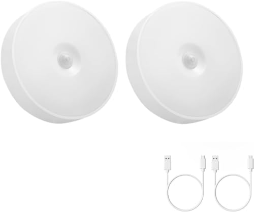 SKY-TOUCH 2Pcs Led Night Light : Motion Sensor Light Intelligent Body Induction Lamp USB Rechargeable Wireless Cabinet Light 2 Color Mode for Stair Bedroom LivingRoom Bathroom Kitchen Garage Wardrobe