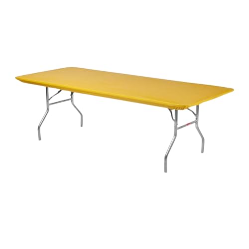 Image of Kwik-Covers 6' Rectangle Plastic Table Covers 30 inch x 72 inch, Bundle of 5 (Gold)