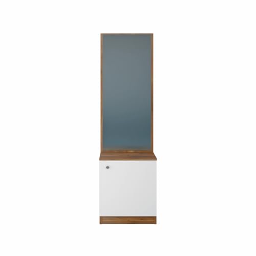 Image of VIKI | Engineered Wood Dressing Table 1 Door with Shelf, Mirror and Huge Storage Space | Vanity for Living Room, Bedroom (Brussel Walnut & Frosty White - 43.8W x 40D x 182.6H cms)