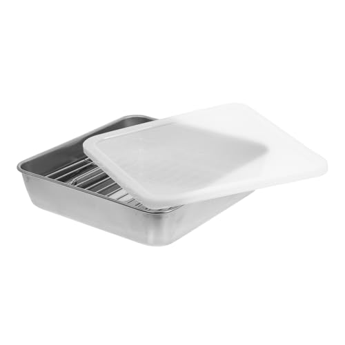 SEWACC 1 Set Roasting With Cooling Rack Rectangular Grill Basket Metal Dish Stainless Steel Deep Pans Oven Bbq Bakeware For Baking Outdoor Vegetable Fish Meat