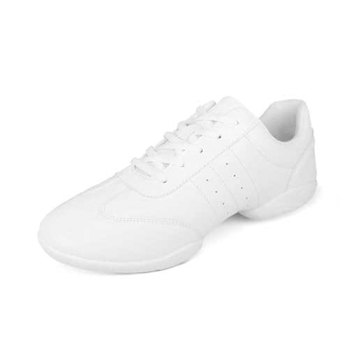 Asyusyu Weiß Cheerleader Schuhe PU Tanzsneaker Damen Geteilte Sohle Line Dance Schuhe-42EU