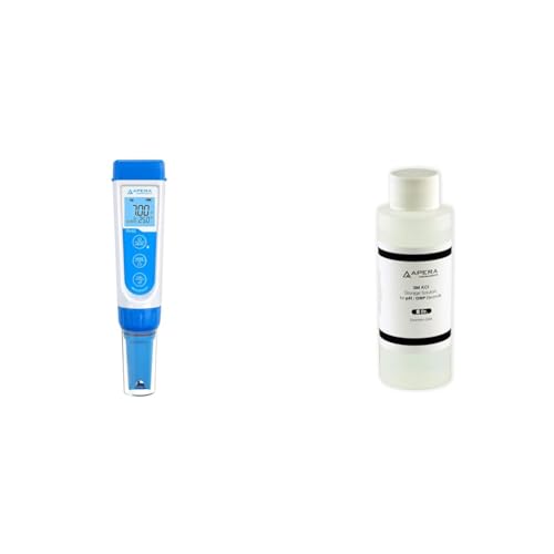 Apera Instruments PH60 Premium pH-Meter (Genauigkeit pH ±0,01, Messbereich pH -2,0-14,0, austauschbare Elektrode, wasserfest), Standard Glaselektrode & Apera Instruments Elektrolyt Lösung 3M (250 ml)