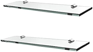 EMKE Glass Wall Shelf Bathroom Shower Glass Vanity Shelf, Wall Mounted Storage Floating Shelves for Kitchen Living Room, 430x92x8mm