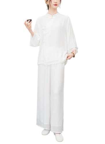 Conjunto Zen de dos piezas pantalones sueltos mangas 3/4 pantalón pierna ancha mujer