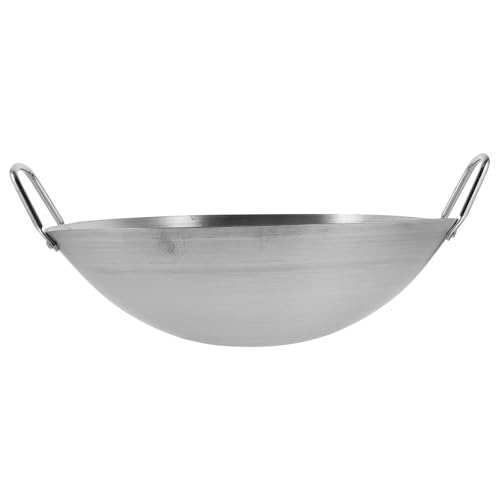 jojofuny Wok Doméstico de Acero Inoxidable de 30 CM con Doble Asa Sartén Gruesa de Fondo Redondo para Cocinar y Saltear Adecuado para Cocina Casera y Wok de Gran Capacidad