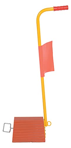 Image of Vestil ORWC-8-ERGO-FL Molded Rubber Wheel Chock with Handle and Flag 8 in. Orange /Yellow