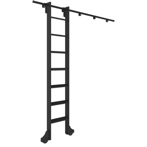 NIKSHI Rolling Library Ladder Hardware Kit - 3.3ft To 20ft, Mobile Ladder Tracks with Floor Roller Wheels, Black Steel Round Tube,3.3ft/100cm Track Kit