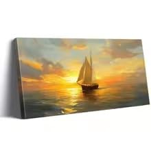 Tableau sur toile Voilier au coucher du soleil 70x100 cm pour salon