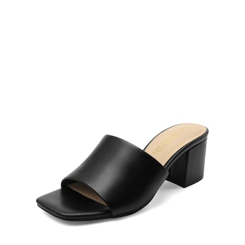 DREAM PAIRS Women's Square Open Toe Heels Sandals Low Block Chunky Heeled Sandals Slide Sandals Slip on Comfortable Casual Pumps Shoes