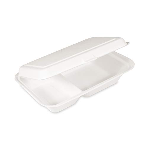 LogiPack GeRo 150x Bio Take Away Box 2-geteilt weiß 250 x 162 x 63 mm aus Zuckerrohr | nachhaltige to Go Lunchbox Transportbox | Lebensmittel Behälter Einweg | kompostierbar auslaufsicher Cover