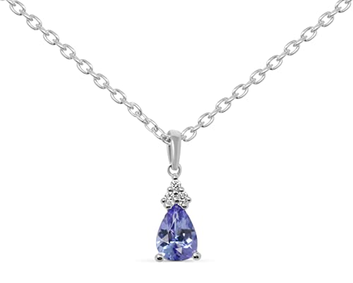 925 Sterling Silver 1/2Ct Genuine Tanzanite Diamond Teardrop Pendant