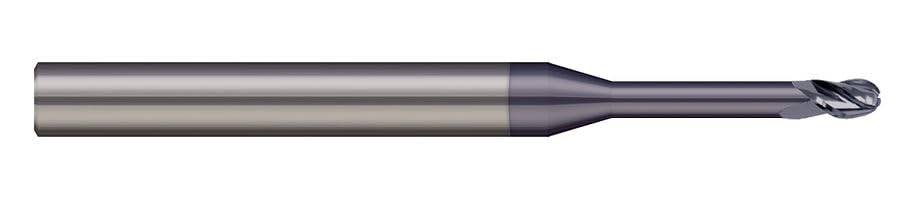 Micro 100 BEFM-015-600K Ball End Mill, 1.5 mm Cutter Dia, 2.2 mm LOC, 6 mm Reach, 1.4 mm Neck Dia, 2 Fl, 3 mm Shank Dia, 38 mm OAL, NACRO