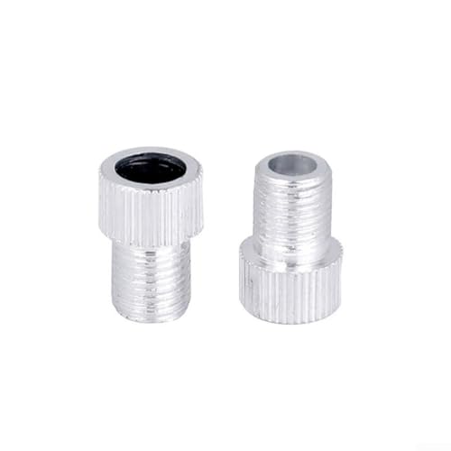 Adaptador de aluminio para válvula PRESTA de 2 piezas para aplicaciones de llenado de aire de neumáticos de carretera y bicicleta de montaña (plateado)