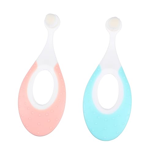 DEARMAMY 1 Juego Cepillo De Dientes Para Bebés Con Cerdas Y Mango Ergonómico Para Cuidado Dientes Masajeador De Encías Pack De Rosa Azul 2 Piezas