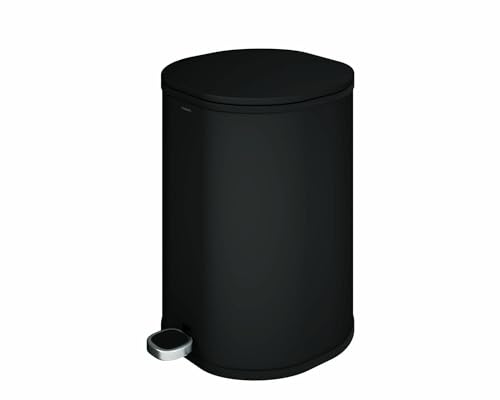 COSMIC Essentials Papelera de Baño y Cocina Con Sistema de Pedal de Diseño Circular y 5L de Capacidad. Cubo de Basura Pequeño Con Tapa para Aseo de Color Negro Mate