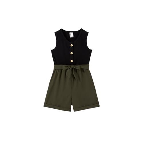 La Mejor Lista de Jerséis para Niña favoritos de las personas. 44 PATPAT Monos de verano para niñas, talla 10-11, color negro y verde, con cuello en V, acanalado, sin mangas, con botones y cinturón, ropa estética, mono sin espalda para niñas,...