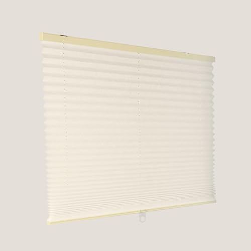 CALYX INTERIORS Pleated Fabric Window Shade, Light Filtering, Cordless, 22" W x 60" H, Cream