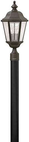 Hinkley Edgewater Three Light 21.25-Inch Post Mount Outdoor Lantern, Aluminum, Clear Seedy Glass, Driveway Walkway or Entry, Lumiglo Bulbs Included, Post Sold Separately, Oil Rubbed Bronze Finish