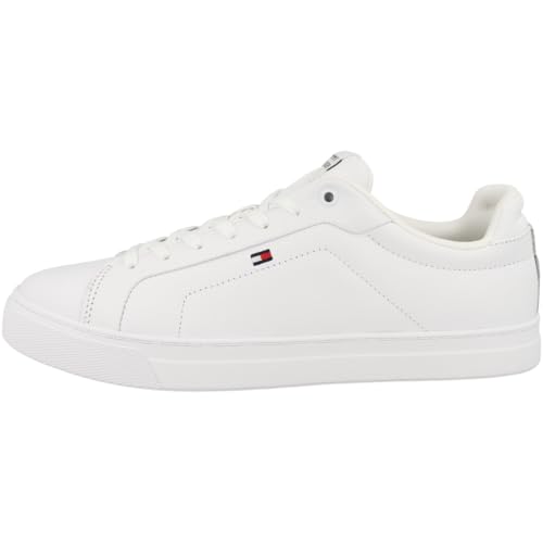 Tommy Hilfiger Herren Court Sneaker Icon Flag Essential aus Leder, Weiß (White), 44