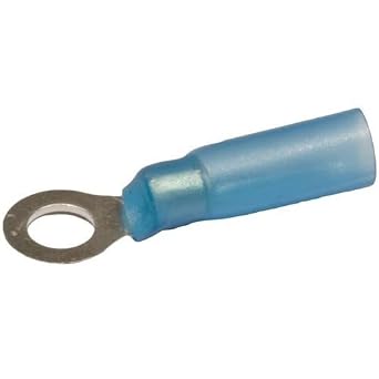 12226 Ring Terminal, Heat Shrinkable, Blue, 16-14 Wire Size, 8 Stud Size, 200-Pack