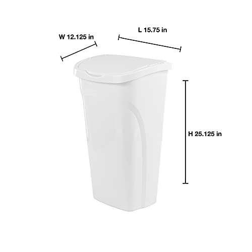 United Solutions 10 Gal/40 Qt Space-Efficient Kitchen Trash Can with Dual Swing Lid, (Pack of 2), Waste Basket Fits in Narrow Spaces and Perfect for Commercial Offices, Home Office, Dorm, White