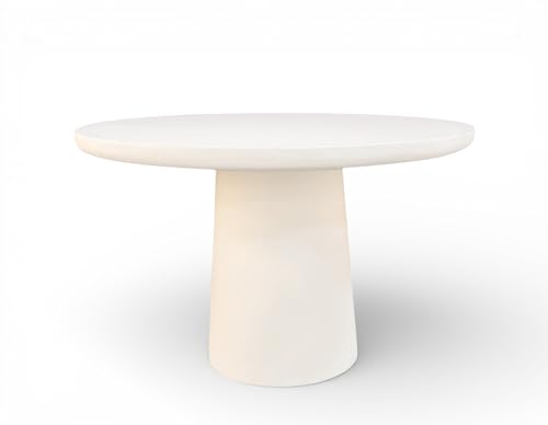 Image of Lime Plaster Round Dining Table 120x120x76 cm || Modern Round Pedestal Dining Table, White Lime Plaster Finish, Contemporary Minimalist Style, Cylindrical Base ||