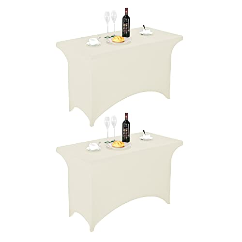 Image of FORLIFE 2Pack Spandex Table Covers,Fitted Tablecloth for Rectangular Tables, Stretch Patio Table Covers, Universal Spandex Table Cover for Wedding, Banquet, Party (4ft, Ivory)