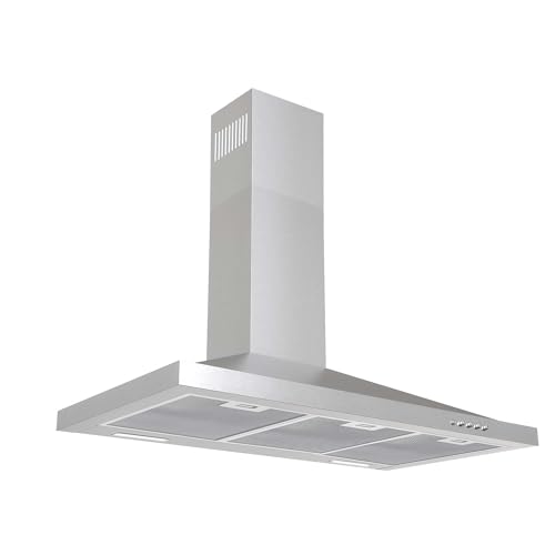 Tieasy Campana extractora de montaje en pared de 36 pulgadas con conducto convertible sin conductos, campana de cocina de acero inoxidable estilo chimenea sobre estufa campana de ventilación con luz