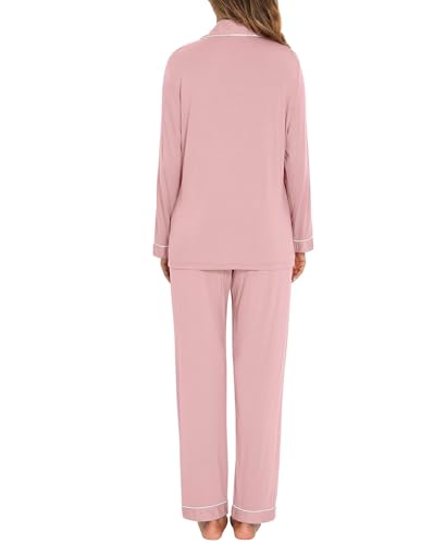 Image of Women's Pajama Sets Long Sleeve Sleepwear Button Up Shirt With Pajama Pants Soft Pjs Lounge Sets