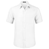 HISDERN Camisa Blanco de Manga Corta para Hombre Camisa de Vestir de Corte Regular para Hombre Camisa de Verano sólida con Bolsillo en el Pecho,XL