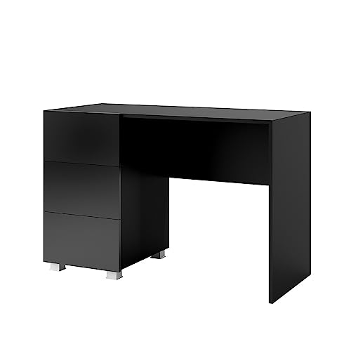 Lomadox Arbeitsplatz Schreibtisch mit 3 Schubladen schwarz Hochglanz, B/H/T ca. 110/77/50 cm