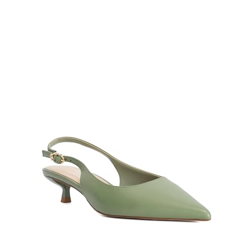 Image of Dune London Ladies CATALINAS Leather Kitten Heel Sling-Backs Size UK 6 Heeled Shoes Green
