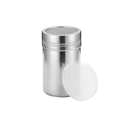 Stainless Steel Powder Sugar Shaker with Lid, Coffee Cocoa Fine Mesh Shaker Power Can for Icing Sugar Cocoa Pepper Flour Cappuccino Latte Chocolate Shaker