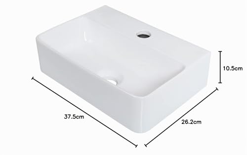 Ibergrif Hänge-Waschbecken, 37x27x11CM, Einfache Reinigung und Installation, Geeignet für Badezimmer, Weiß, Keramikmaterial