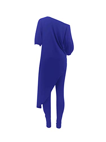 Nshypoi Women’s Fashion Two Piece Outfit Long Sleeve Irregular Hem Sweatshirt And Skinny Long Pants Tracksuit Set Sapphire Blue M #TOP2