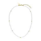  Purelei® Finesse Kette, Damen Halskette aus Edelstahl mit Sea Shell Perlen, Wasserfeste Perlenkette mit kleinen Verzierungen, Lange verstellbar 40-45 cm (Gold)