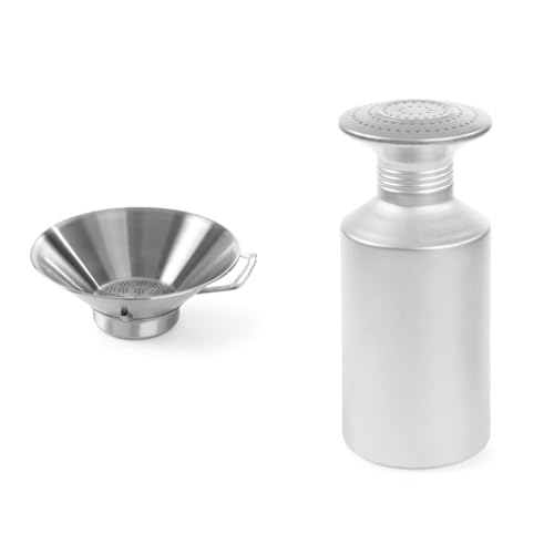 HENDI Frittierseiher, mit stabilem Edelstahlgrif und abnehmbarem Restebehälter, Pommes, ø410x(H)170mm, Edelstahl & Salzstreuer, mit Schraubkappe, Pfeffer& Salzstreuer, ø80x(H)195mm, Aluminium, 630105