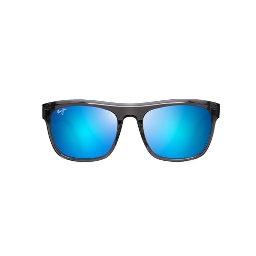 Image of Maui Jim Men's and Women's S-Turns Polarized Rectangular Sunglasses, Dark Translucent Grey /Blue Hawaii, Small