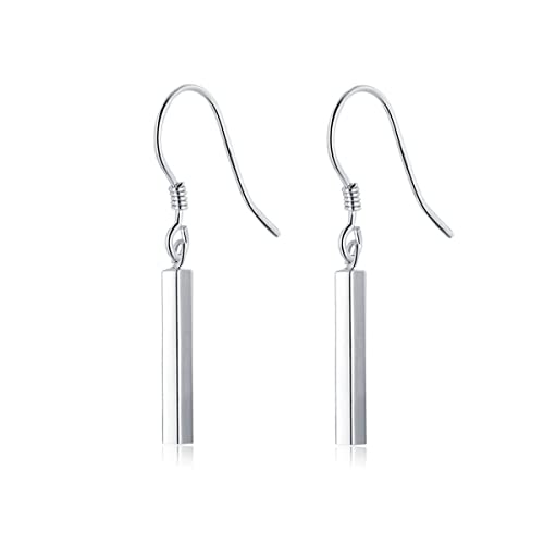 SLUYNZ 925 Sterling Silver Small Vertical Bar Drop Earrings for Women Teen Girls Minimalist Bar Drop Earrings (Silver)
