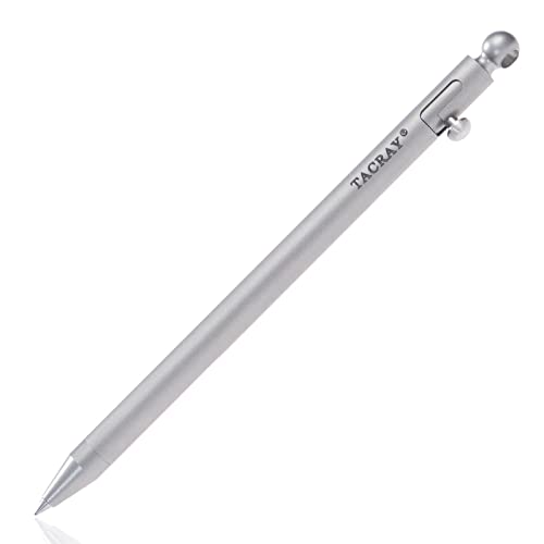 Tacray Titanium Bolt Action Pen, Office Writing Pen, Slim Travel Pen Comes With Schmidt P900M Black Ink Refill & Metal Chain As Lanlard For Easy Carry. Plastic Boxed. #TOP16